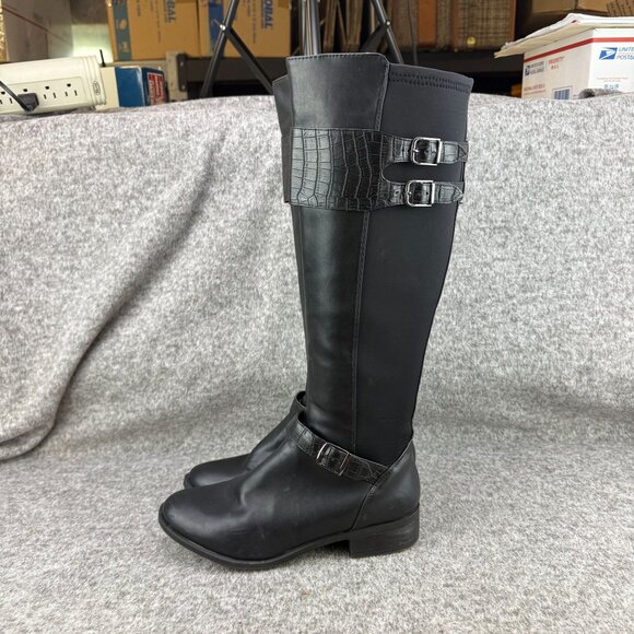 ✅Womens 9M Nicole Tess Black Knee-High Riding Boots Side-Zip Double Buckle Strap - Picture 9 of 13
